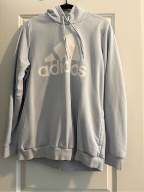 adidas Light Blue Pullover Hoodie with White Logo